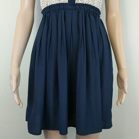 [Maison Jules] Navy Polka Dot Button Front Pleated - Picture 3 of 7